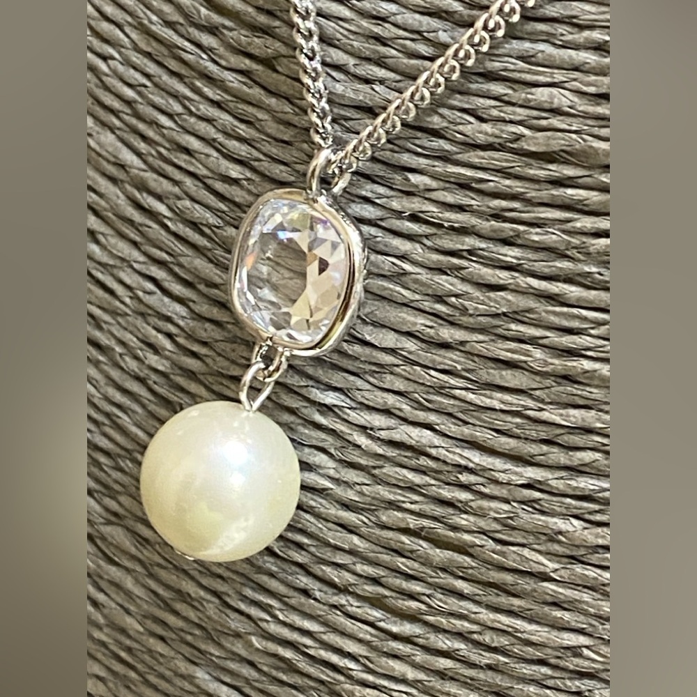 Givenchy Silver and Pearl Crystal Pendant Necklace